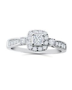 14K White Gold Diamond Engagement Ring for Her 1/2ctw Princess Cut Center