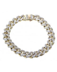 10K Gold Miami Link Bracelet for Men Iced Out 11mm Wide with Cubic Zirconia 9 Inch Long 