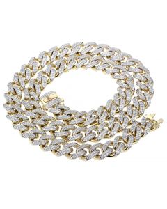 10K Gold Chain Miami Link Iced Out with Cubic Zirconia Prong Set 13mm Wide 