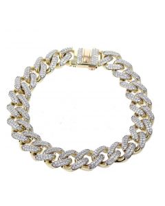 10K Gold Mens Bracelet Miami Link Iced Out with Cubic Zirconia 13mm Wide Box Clasp Mens Gold Bracelet 9 INCH 
