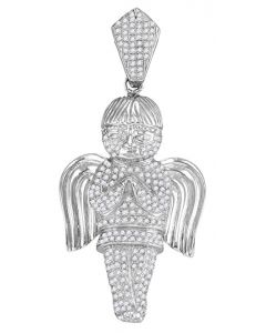 10kt White Gold Mens Diamond Praying Angel Religious Charm Pendant 1-3/4 Cttw 