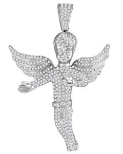 10kt White Gold Mens Diamond Angel Wings Charm Pendant 2-1/6 Cttw 