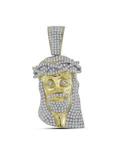 10kt Yellow Gold Mens Diamond Jesus Christ Messiah Head Charm Pendant 1-3/4 Cttw 