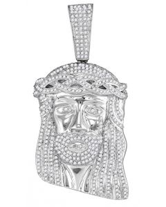 10kt White Gold Mens Diamond Jesus Christ Messiah Head Charm Pendant 2.00 Cttw 