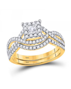 14K Gold Bridal Set 0.75ctw Diamonds Princess Cut and Round Diamonds Infinity Style 