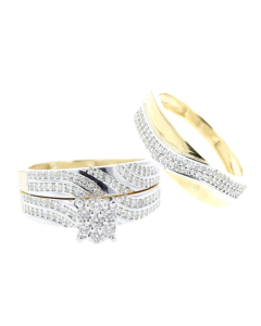 10kt Gold His and Hers Trio Wedding Ring Set .85ctw 