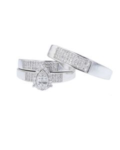 10Kt White Gold His and Her wedding Trio Set 0.45ctw
