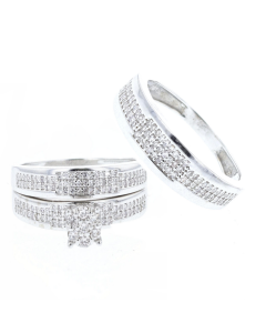 10Kt White Gold His and Her Trio Set 0.75ctw