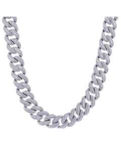 Midwest Jewelry 12mm 16-24 Inches 925 Sterling Silver Double Layer Top Moissanite Cuban Chain