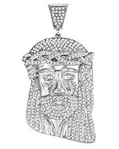 10kt White Gold Mens Diamond Jesus Head Messiah Charm Pendant 1-1/3 Cttw 