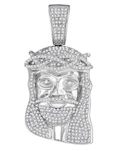 10kt White Gold Mens Diamond Jesus Head Messiah Charm Pendant 1-1/5 Cttw 