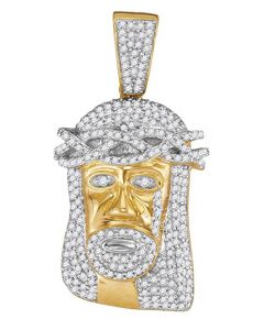 10kt Yellow Gold Mens Diamond Jesus Christ Messiah Head Charm Pendant 3/4 Cttw 