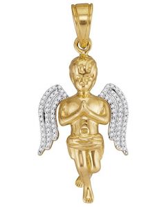 10kt Yellow Gold Mens Diamond Praying Angel Charm Pendant 1/4 Cttw 