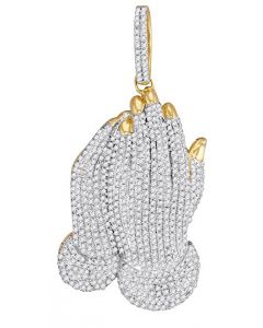 10kt Yellow Gold Mens Diamond Praying Prayer Hands Charm Pendant 1-7/8 Cttw 