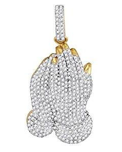 10kt Yellow Gold Mens Diamond Praying Hands Prayer Charm Pendant 1-1/6 Cttw 