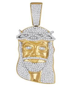 10kt Yellow Gold Mens Diamond Jesus Christ Messiah Head Charm Pendant 1-1/3 Cttw