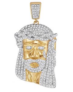 10kt Yellow Gold Mens Diamond Jesus Christ Messiah Head Charm Pendant 7/8 Cttw 