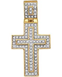 10kt Yellow Gold Mens Diamond Layered Christian Cross Charm Pendant 1/4 Cttw 