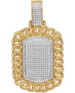 10kt Yellow Gold Mens Diamond Cuban Link Frame Outline Dog Tag Cluster Charm Pendant 7/8 Cttw 