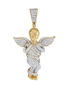 10kt Yellow Gold Mens Diamond Praying Angel Wings Charm Pendant 7/8 Cttw 