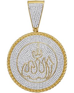 10kt Yellow Gold Mens Diamond Allah Medallion Charm Pendant 2-1/4 Cttw 
