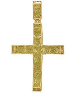 10kt Yellow Gold Mens Yellow Colored Diamond Roman Cross Charm Pendant 1.00 Cttw 