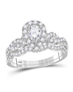 14K White Gold Pear Shaped Diamond Engagement Ring Set 1.00ctw Diamond