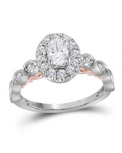 14K White Gold Oval Shaped Diamond Engagement Ring 3/4ctw Two Tone