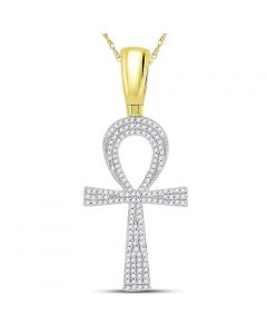 10K Gold Egyptian Cross Anch Pendant 0.5ct Diamond T.W Mens Cross Charm