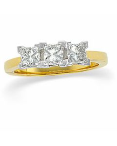Three Stone Princess Anniversary Band 14K Yellow/White Gold 1 1/3 Ct Tw