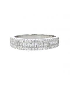 Baguette Diamond Wedding Band 14K White gold 4.5mm wide Round Side Diamonds