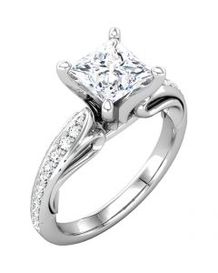 Princess Cut Engagement Ring Real Side Diamonds 14k White Gold Sculptural Inspired Vintage 0.2ctw