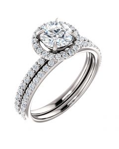 14K White Gold Engagement Ring Setting and Matching Band Set Halo Style