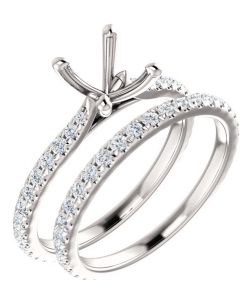 14K White Gold Engagement Ring Setting and Matching Wedding Band 