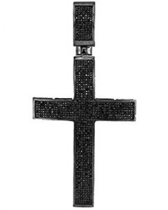 10kt Black-tone White Gold Mens Black Colored Diamond Roman Cross Charm Pendant 1-3/8 Cttw
