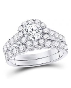 2ctw Diamond Ring Set 14K White Gold Round Halo 0.75ct Center