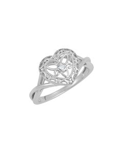 Sterling Silver .025 CTW Diamond Heart Ring Size 8
