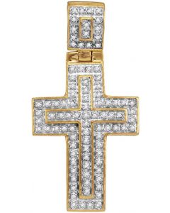 10kt Yellow Gold Mens Diamond Layered Christian Cross Charm Pendant 1/4 Cttw