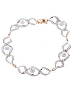 1.85ctw Diamond Ladies Bracelet Rose Gold-Tone Silver Fancy Linked Style Tennis Bracelet