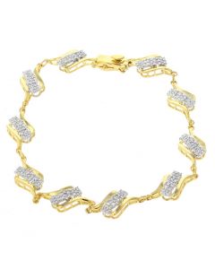 0.8ctw Diamond Ladies Bracelet Cluster Style Linked Tennis Bracelet Yellow Gold-Tone Silver