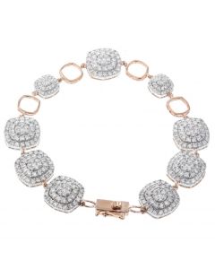 6.3ctw Diamond Womens Bracelet Round Cluster of Diamonds Rose Gold-Tone Silver