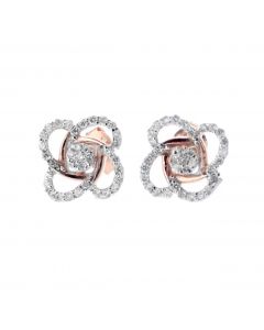 Diamond Earrings for Her Floral Style Flower Design Rose Gold-Tone Silver 0.31ctw