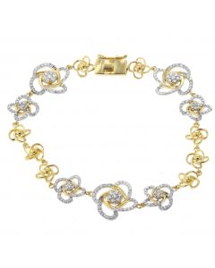 1.56ctw Diamond Bracelet for Women Flower Style Floral Desing Yellow Gold-Tone Silver