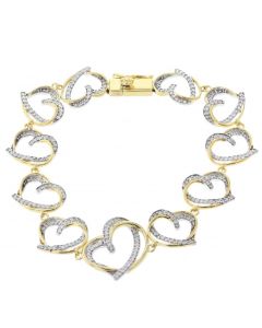 Diamond Bracelet For Women Heart Shaped Bracelet Linked Hearts 1.28ctw Diamonds Yellow Gold-Tone Silver