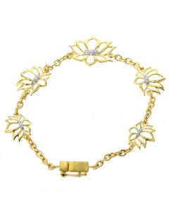 Lotus Leaf Diamond Bracelet Womens Link Style Tennis Bracelet Yellow Gold-Tone 1/5ctw