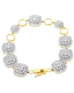 Womens Diamond Bracelet 6.3ctw With Large Clusters 7.5 Inch Long Yellow Gold-Tone Silver