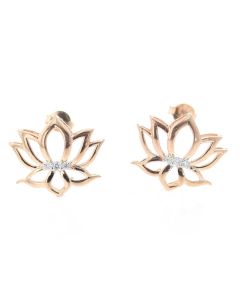 Diamond Earrings for Women Lotus Flower Style Rose Gold-Tone Silver 1/10ctw Diamond