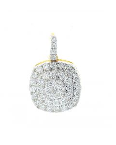 Diamond Pendant for Women Cushion Shaped Round Diamond Cluster 0.86ctw Yellow Gold-Tone Silver