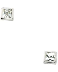 Youth Square Cubic Zirconia Earring 14K White Gold Pair 04.00 Mm Childrens Square Cubic Zirconia Earring
