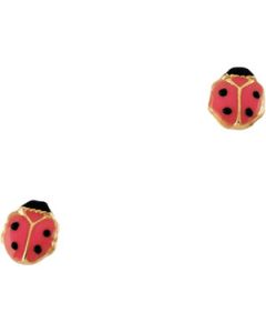 (Pair)Childrens Pink Enamel Ladybug Post Earring 14K Yellow Gold Pair 06.00 X 05.00 Mm Childrens Pink Enamel Ladybug Post Earring